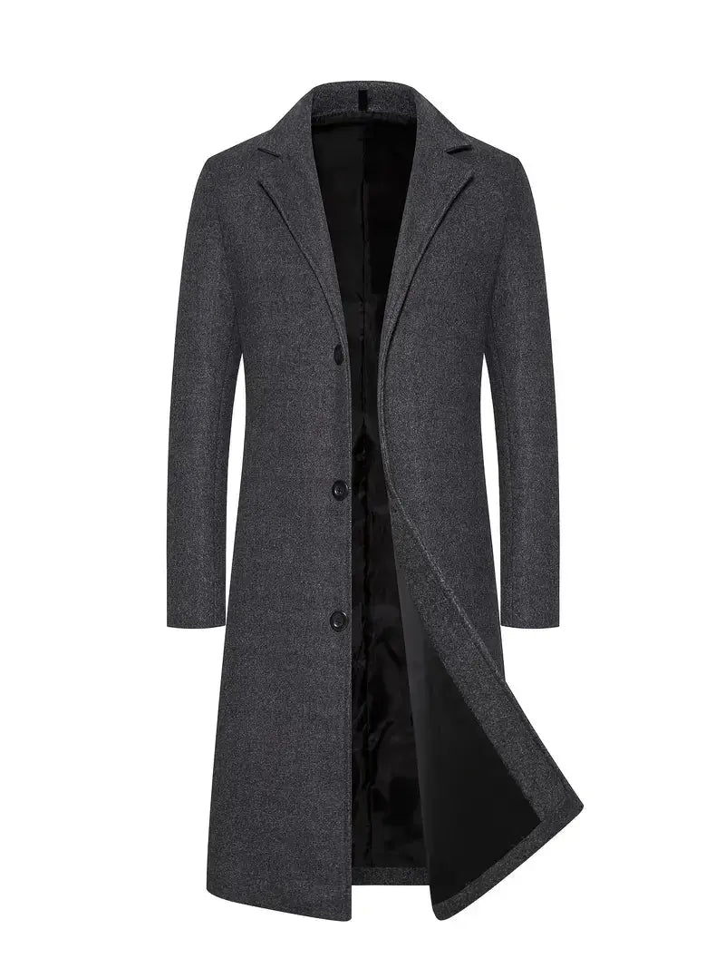 Men's Classic Structured Long Wool Overcoat for Winter 2