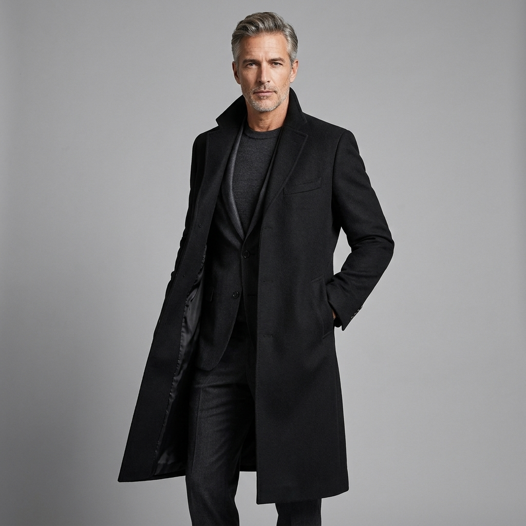 Men's Classic Structured Long Wool Overcoat for Winter 3