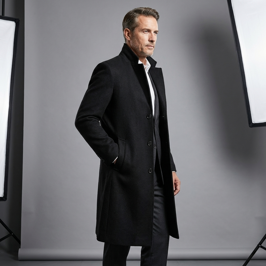 Men's Classic Structured Long Wool Overcoat for Winter 4
