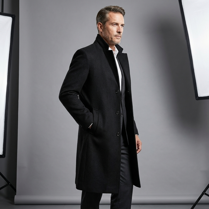 Men's Classic Structured Long Wool Overcoat for Winter 4