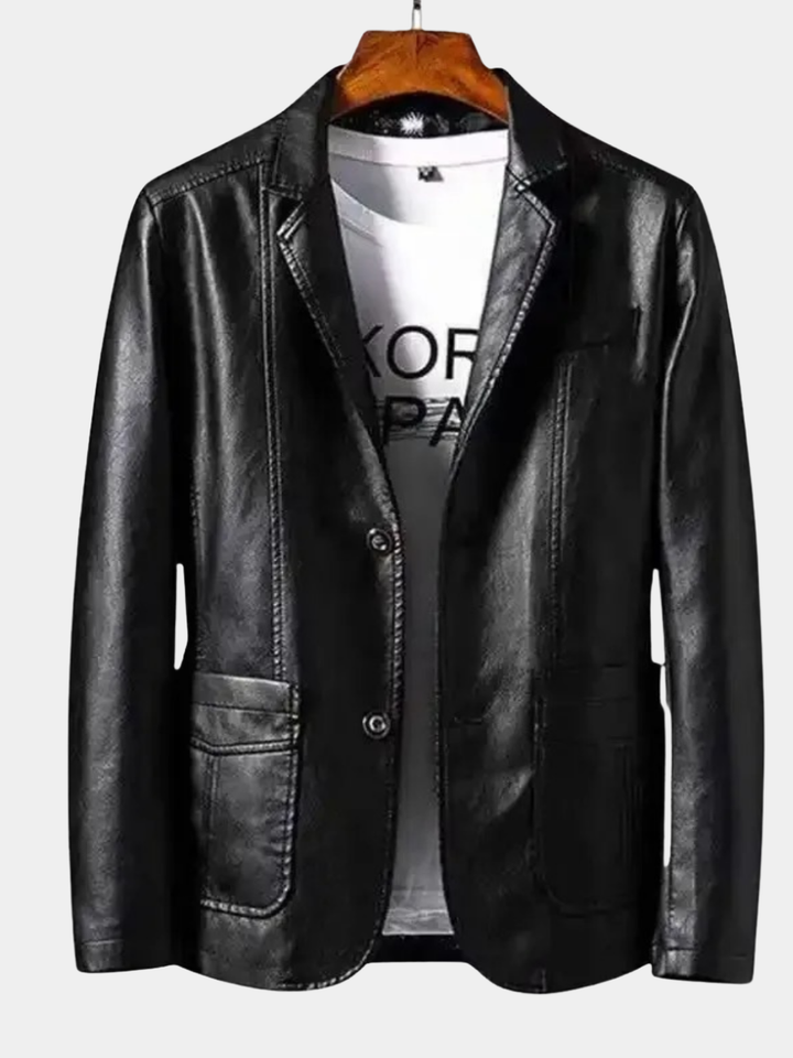 Men's Classic Tailored Button Front Leather Jacket 1