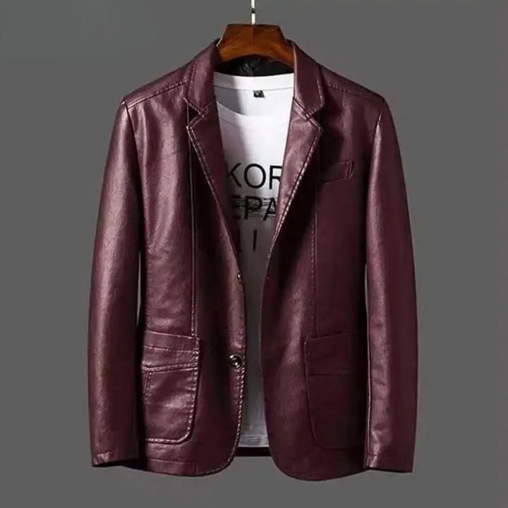 Men's Classic Tailored Button Front Leather Jacket 2