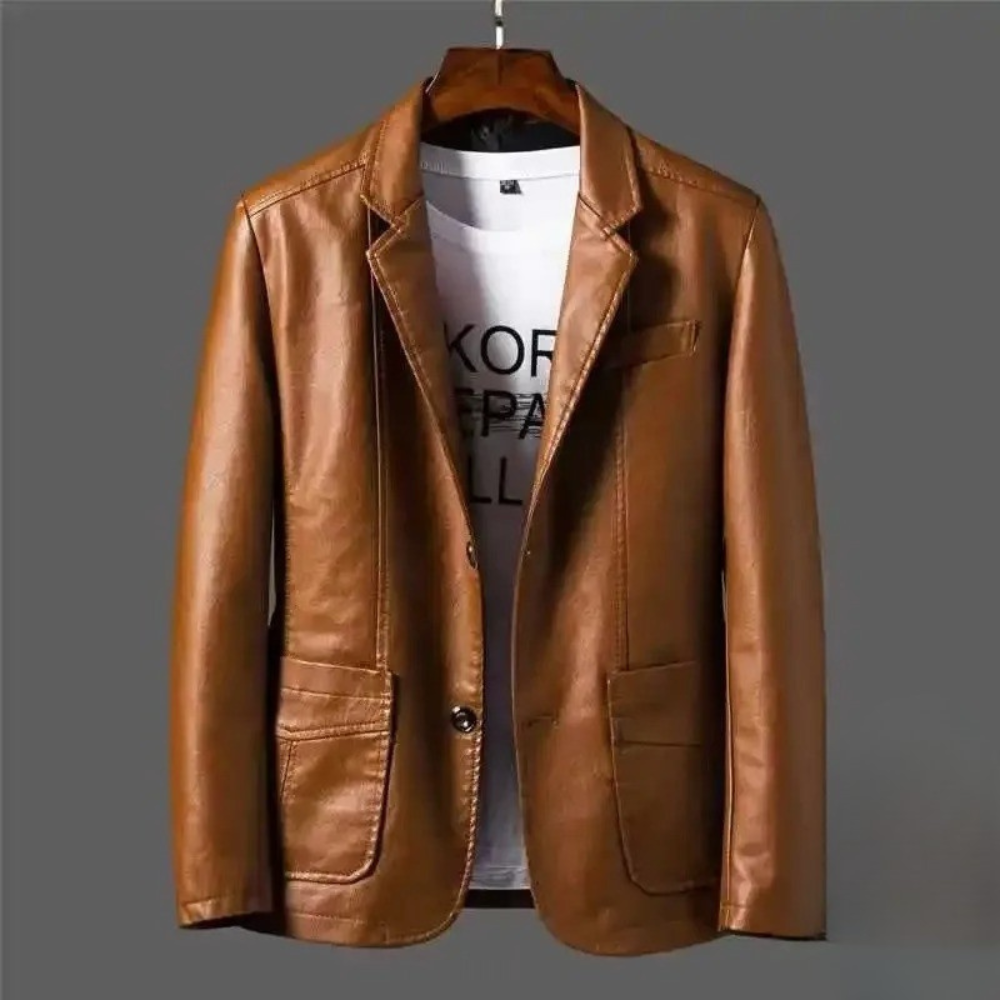 Men's Classic Tailored Button Front Leather Jacket 3