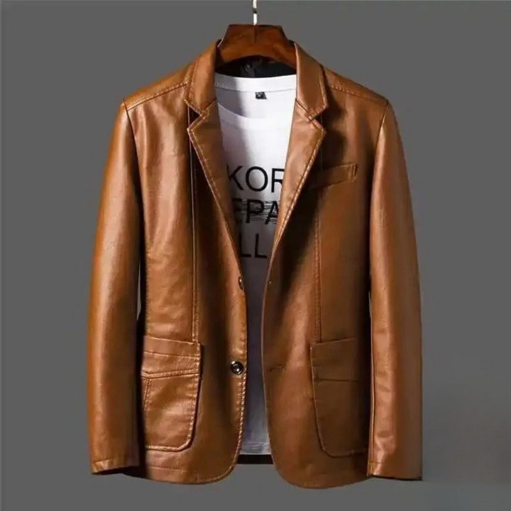 Men's Classic Tailored Button Front Leather Jacket 3