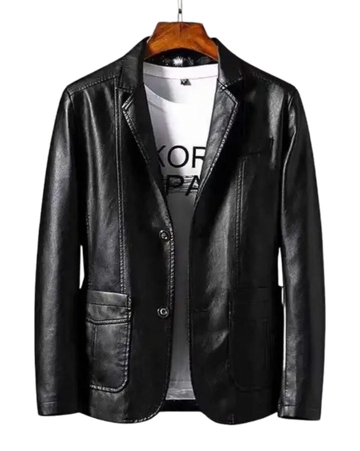 Men's Classic Tailored Button Front Leather Jacket 4