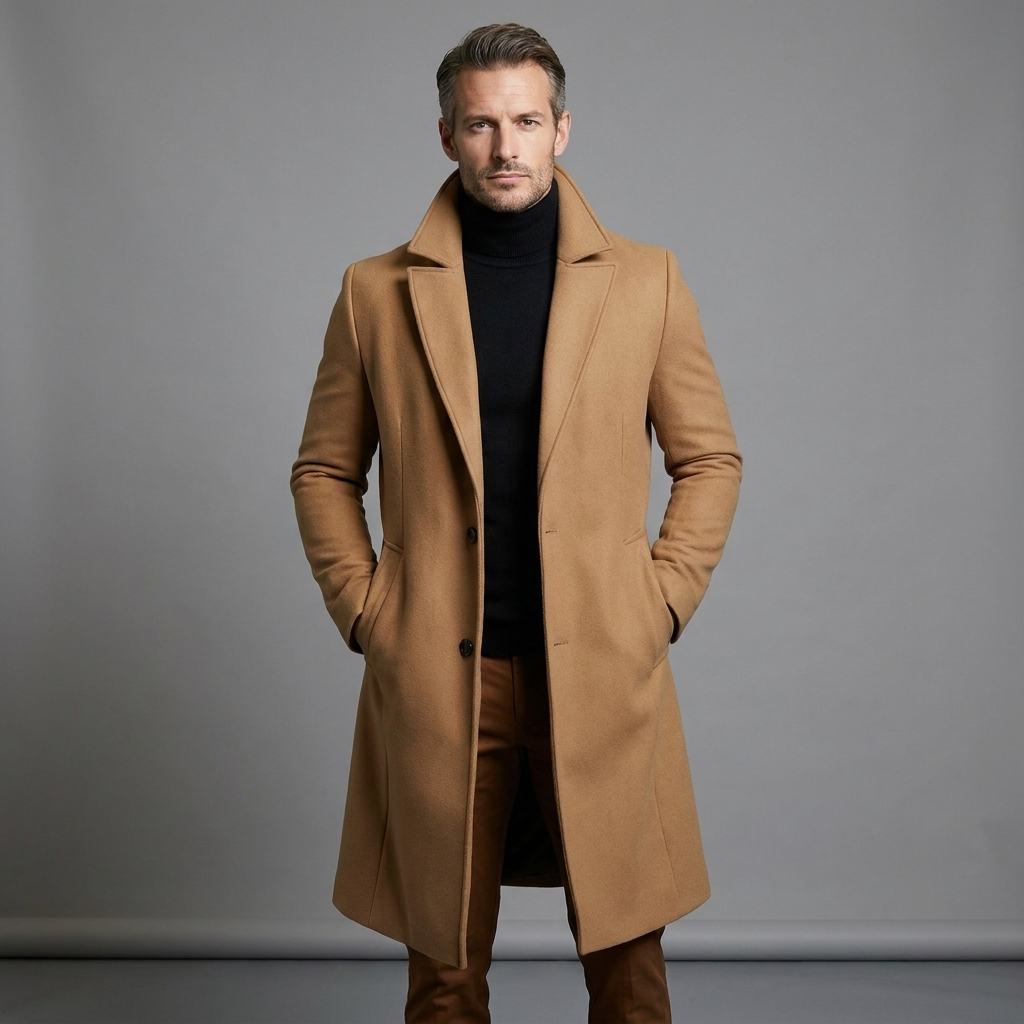Men's Classic Tailored Long Wool Blend Overcoat 10