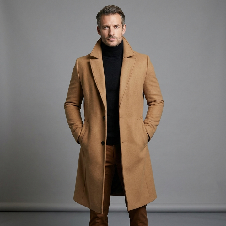 Men's Classic Tailored Long Wool Blend Overcoat 10