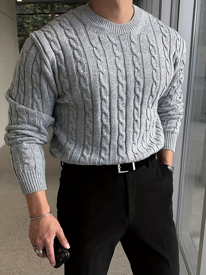 Men's Classic Twisted Knit Long Sleeve Sweater Polyester 0