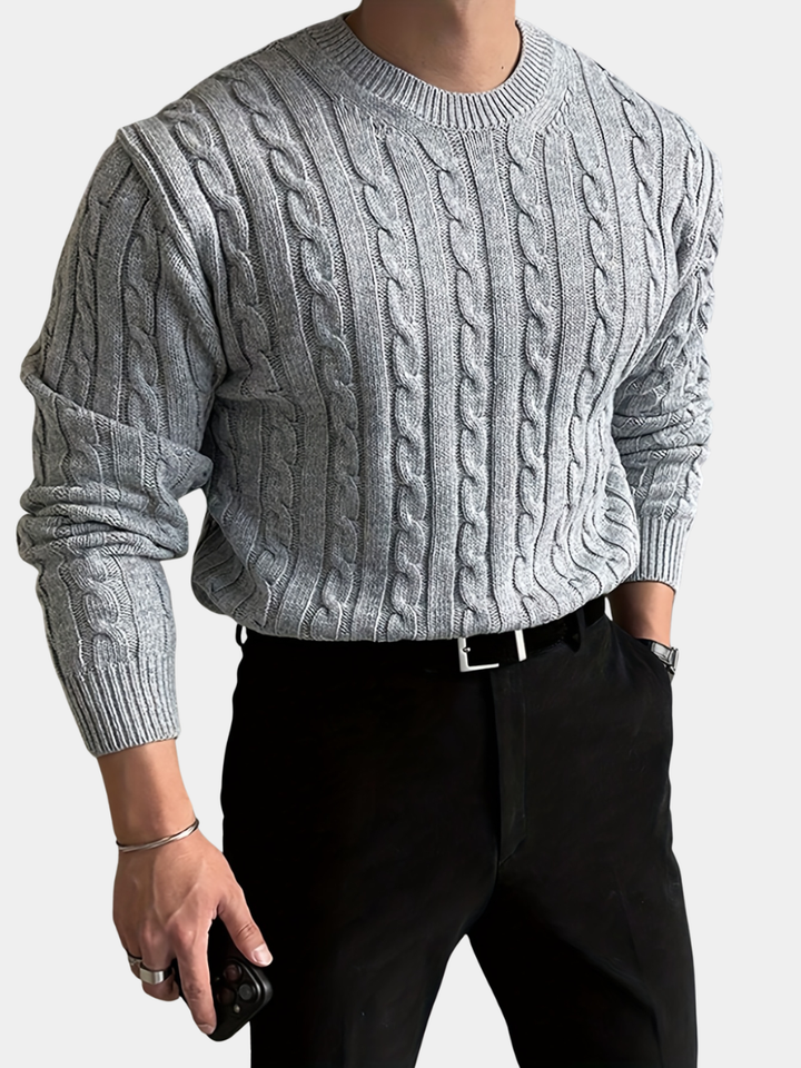 Men's Classic Twisted Knit Long Sleeve Sweater Polyester 1