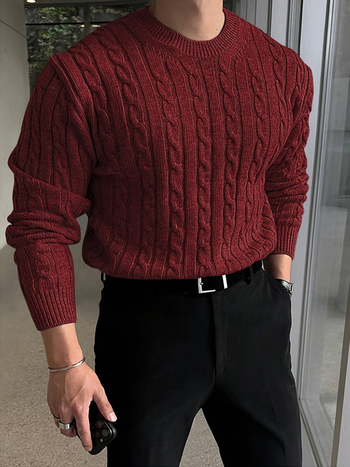 Men's Classic Twisted Knit Long Sleeve Sweater Polyester 2