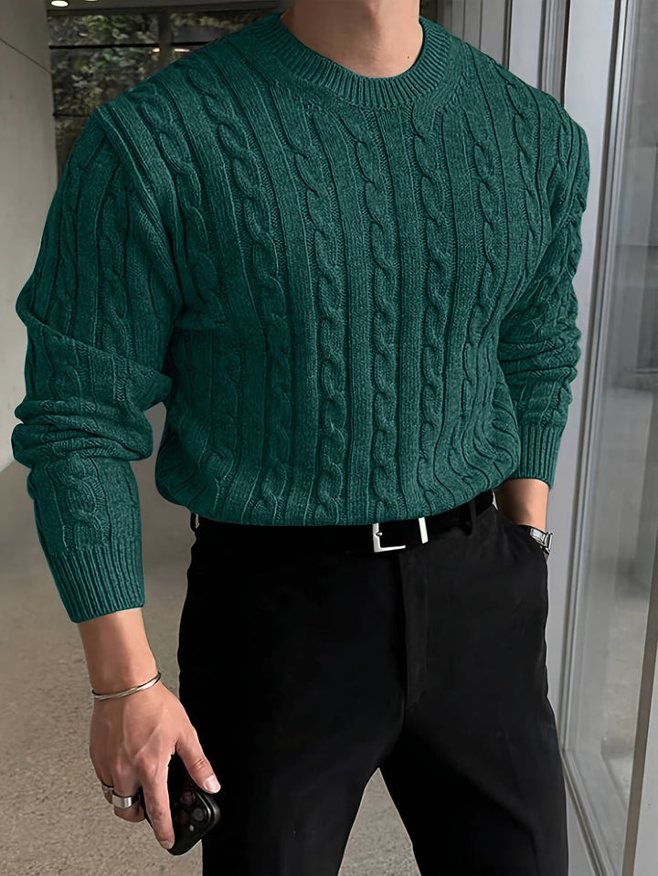 Men's Classic Twisted Knit Long Sleeve Sweater Polyester 3
