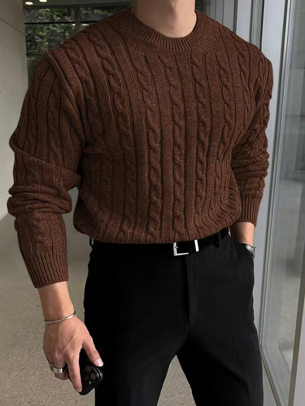 Men's Classic Twisted Knit Long Sleeve Sweater Polyester 5