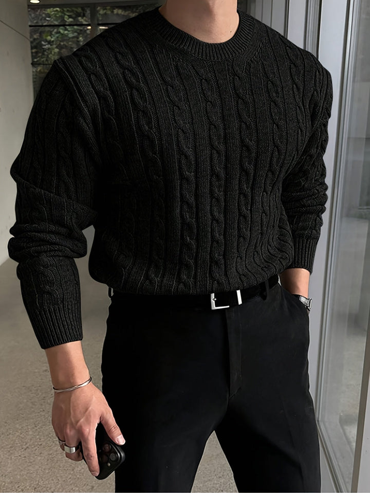 Men's Classic Twisted Knit Long Sleeve Sweater Polyester 6