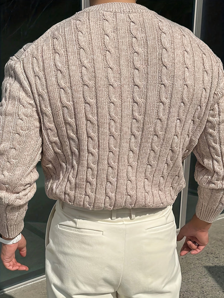 Men's Classic Twisted Knit Long Sleeve Sweater Polyester 7