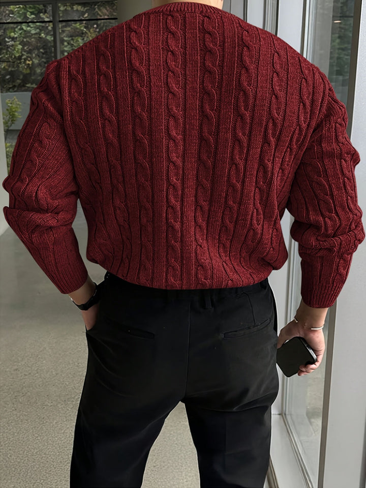 Men's Classic Twisted Knit Long Sleeve Sweater Polyester 8