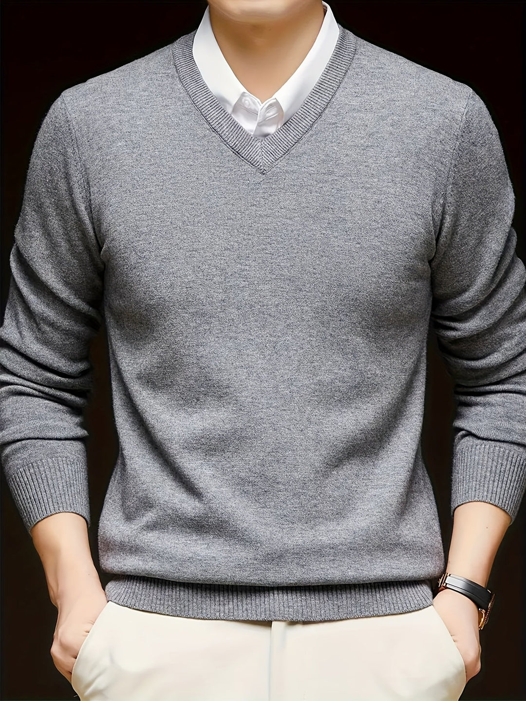 Men's Classic V-Neck Long Sleeve Sweater Polyester 0