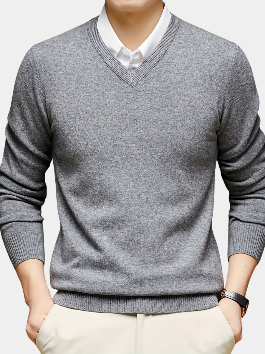 Men's Classic V-Neck Long Sleeve Sweater Polyester 1