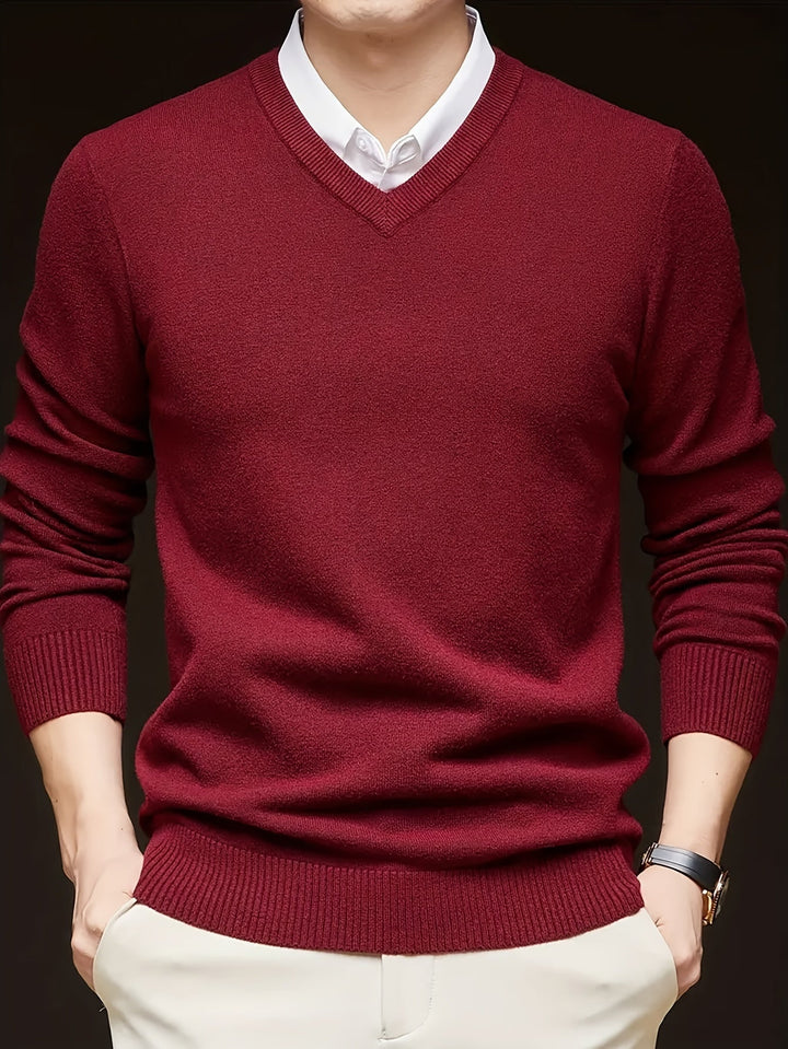 Men's Classic V-Neck Long Sleeve Sweater Polyester 3