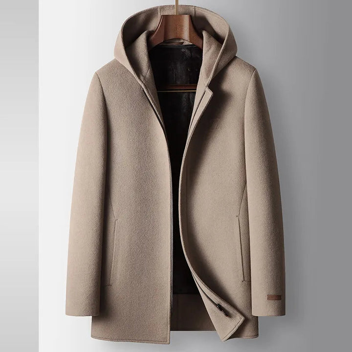 Men's Classic Wool Hooded Zip Coat Warm Winter Outerwear 0