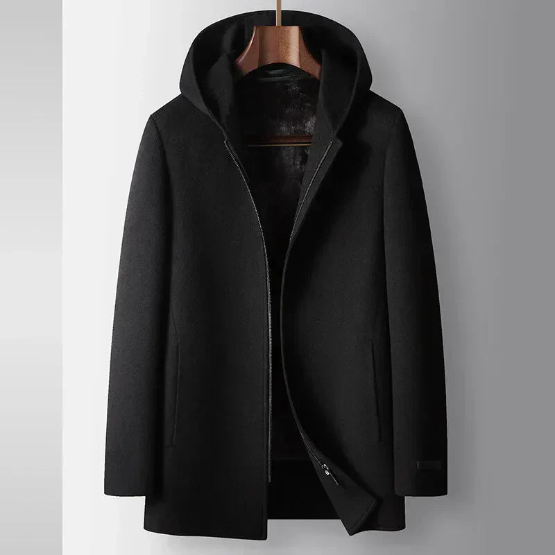 Men's Classic Wool Hooded Zip Coat Warm Winter Outerwear 2