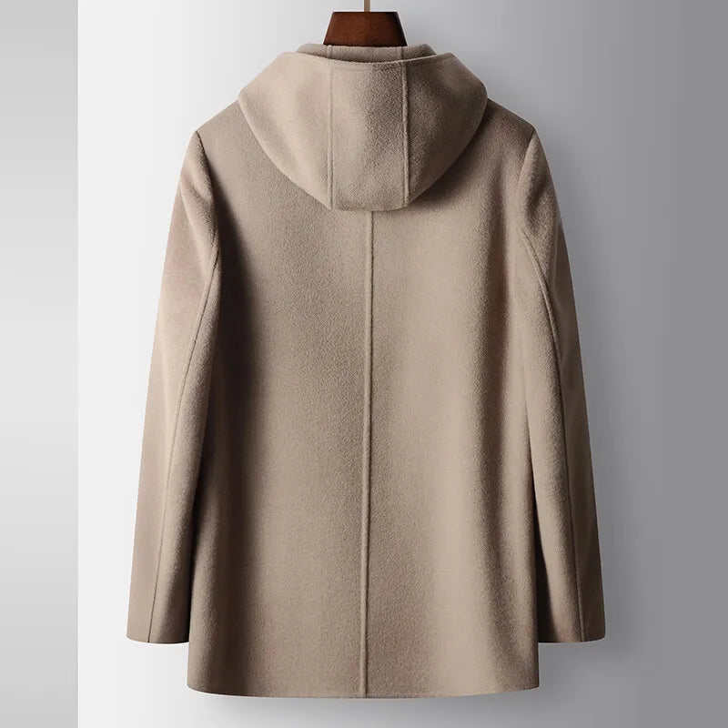 Men's Classic Wool Hooded Zip Coat Warm Winter Outerwear 4