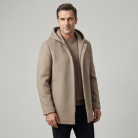 Men's Classic Wool Hooded Zip Coat Warm Winter Outerwear