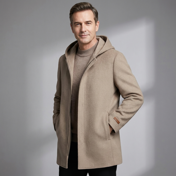 Men's Classic Wool Hooded Zip Coat Warm Winter Outerwear 7