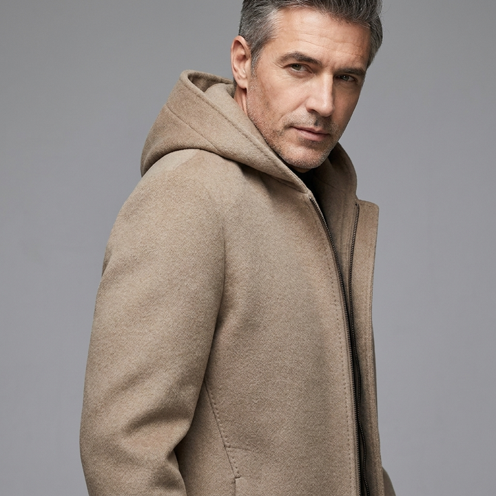 Men's Classic Wool Hooded Zip Coat Warm Winter Outerwear 8