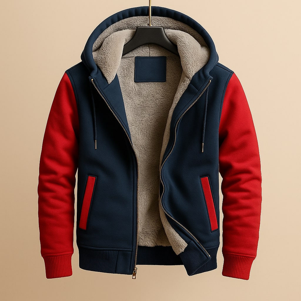 Men's Color-Block Hooded Fleece Jacket Winter Outerwear 0
