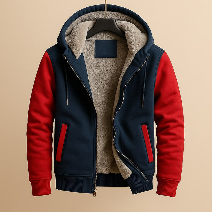 Men's Color-Block Hooded Fleece Jacket Winter Outerwear 0