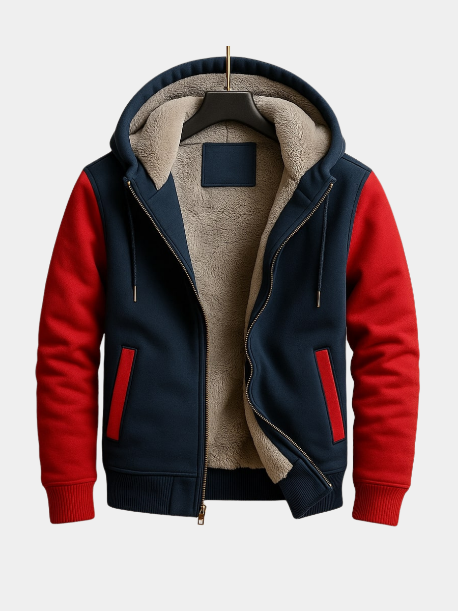 Men's Color-Block Hooded Fleece Jacket Winter Outerwear 1