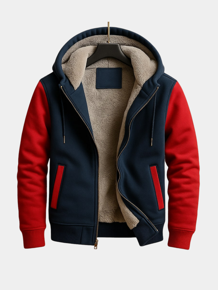 Men's Color-Block Hooded Fleece Jacket Winter Outerwear 1