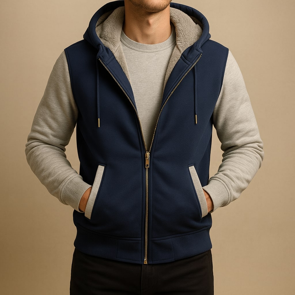 Men's Color-Block Hooded Fleece Jacket Winter Outerwear 6