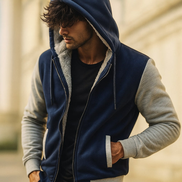 Men's Color-Block Hooded Fleece Jacket Winter Outerwear 7