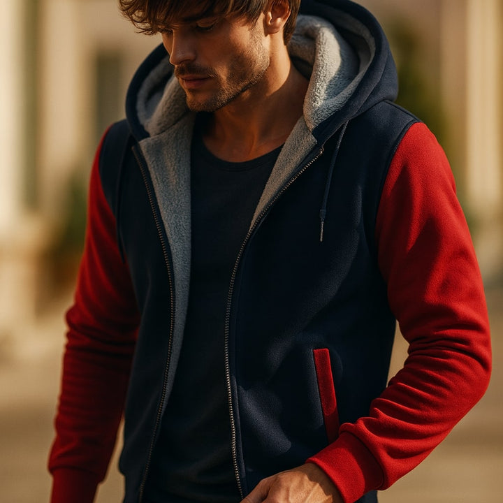 Men's Color-Block Hooded Fleece Jacket Winter Outerwear 8