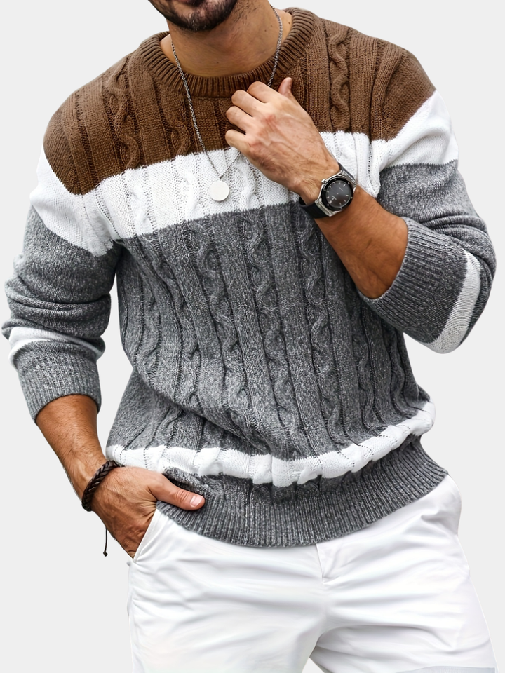 Men's Color Block Cable Knit Pullover Sweater Polyester 1