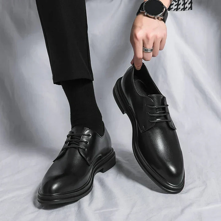 Men's Glossy Derby Shoes Black Leather Formal Lace-Up 2