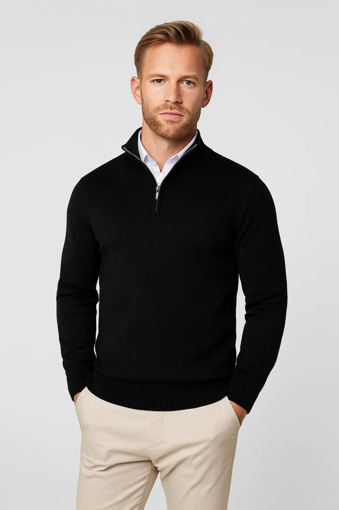Mens Half Zip Jumper High Collar Tailored Office Wear 0