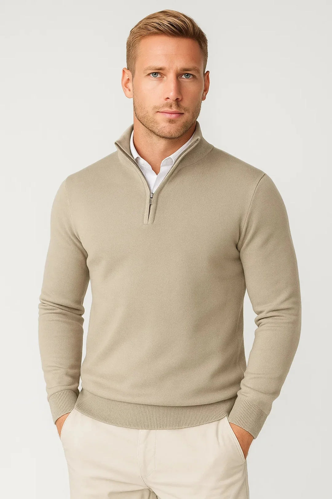 Mens Half Zip Jumper High Collar Tailored Office Wear 1