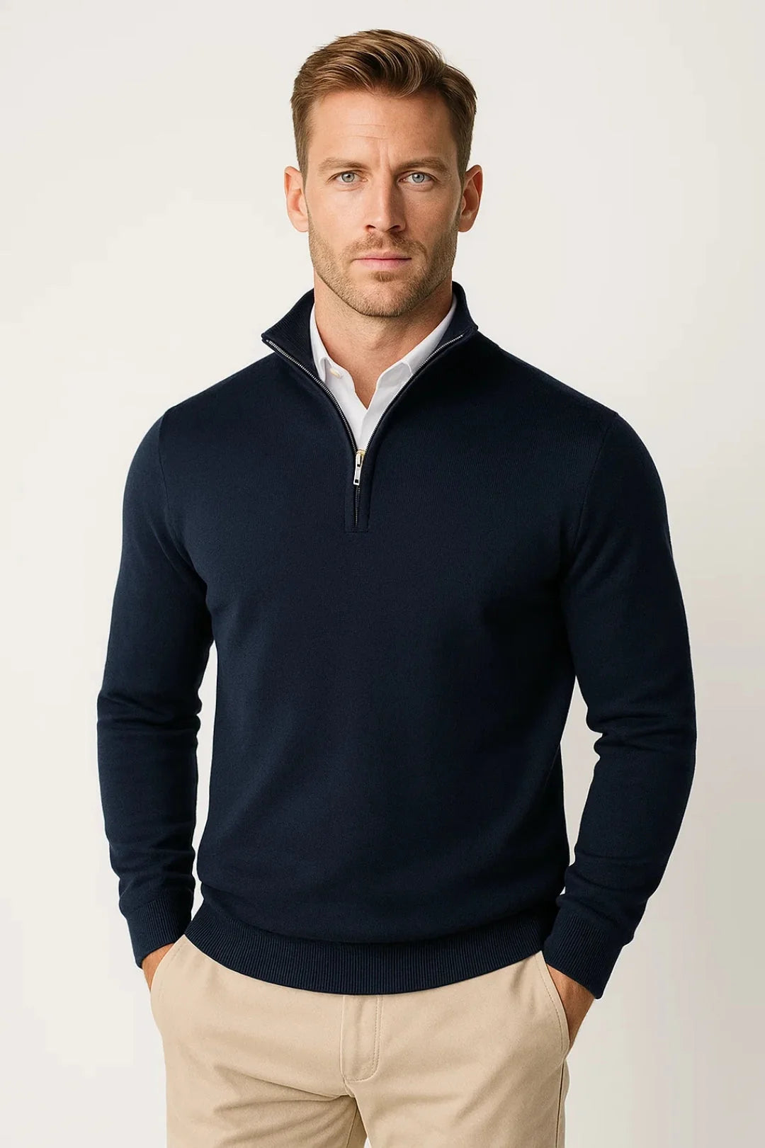 Mens Half Zip Jumper High Collar Tailored Office Wear 2