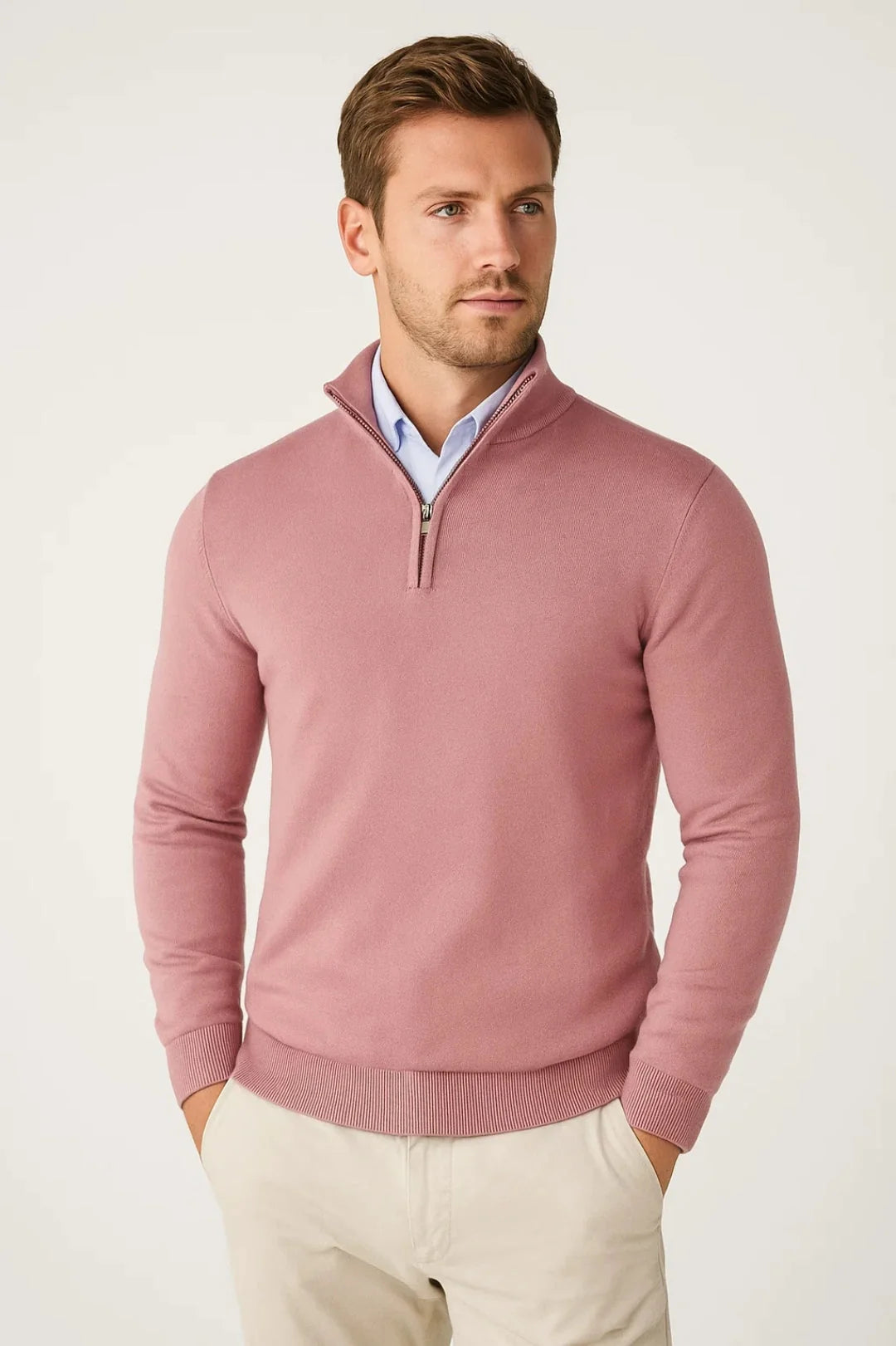 Mens Half Zip Jumper High Collar Tailored Office Wear 3