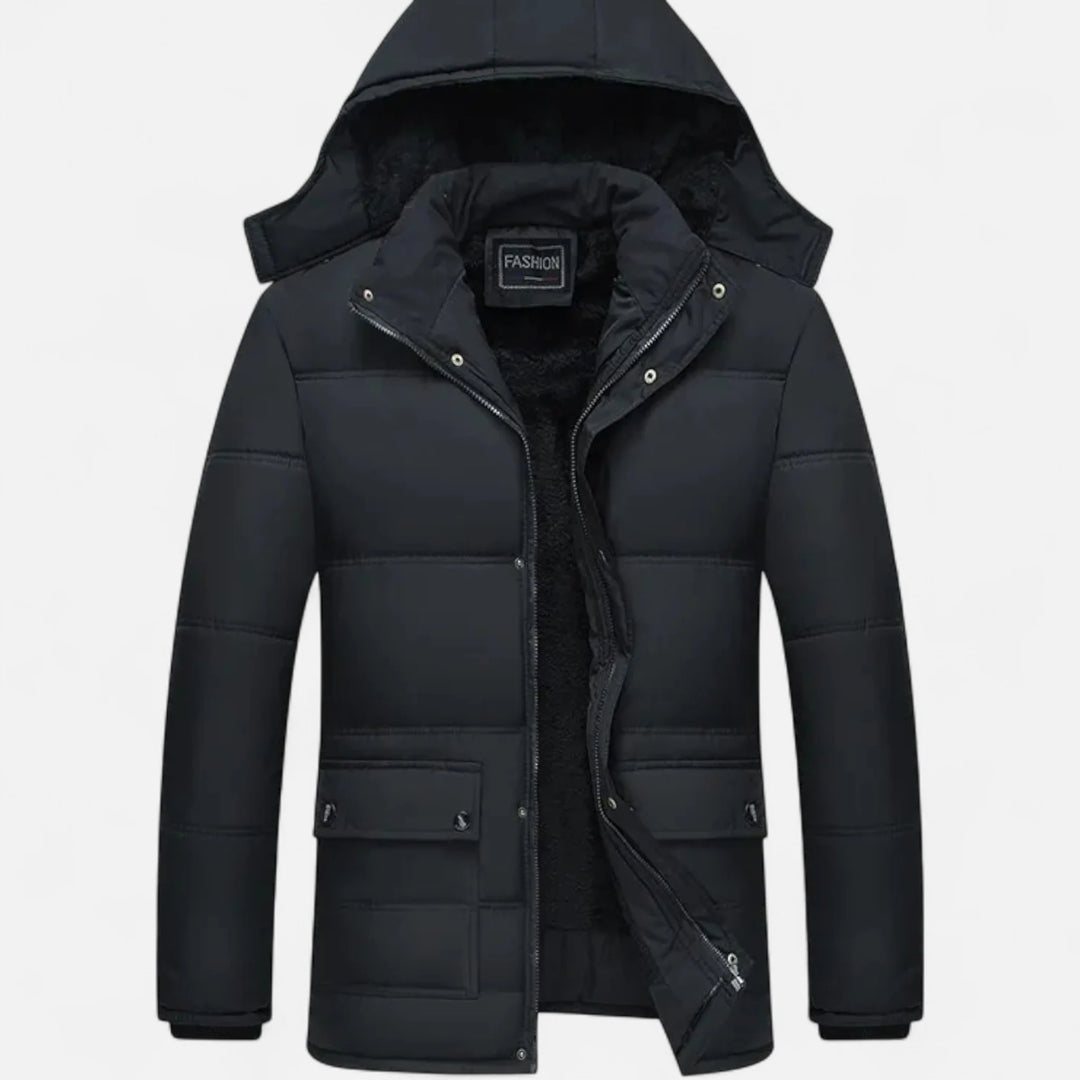 Men's Hooded Down Jacket Faux Fur Lined Puffer 0