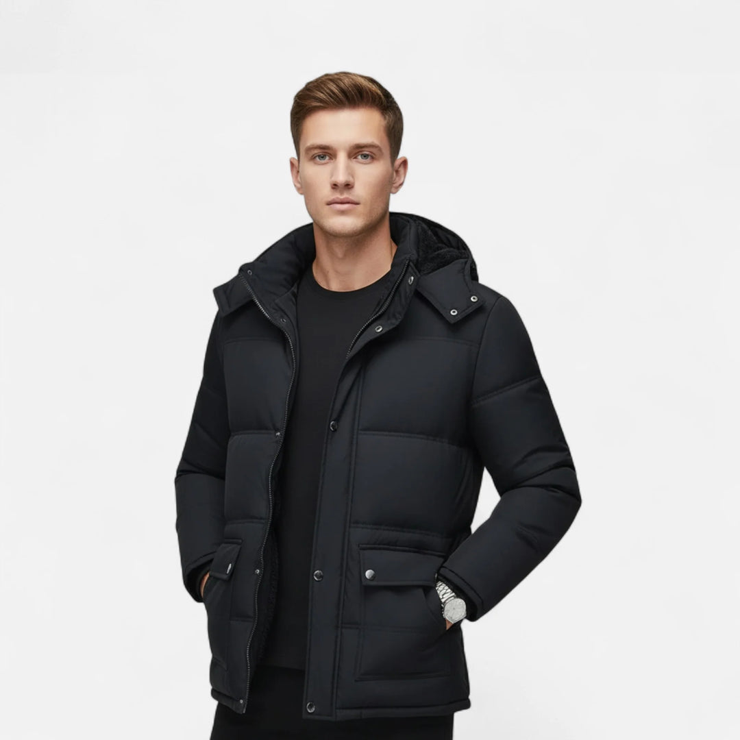 Men's Hooded Down Jacket Faux Fur Lined Puffer 1