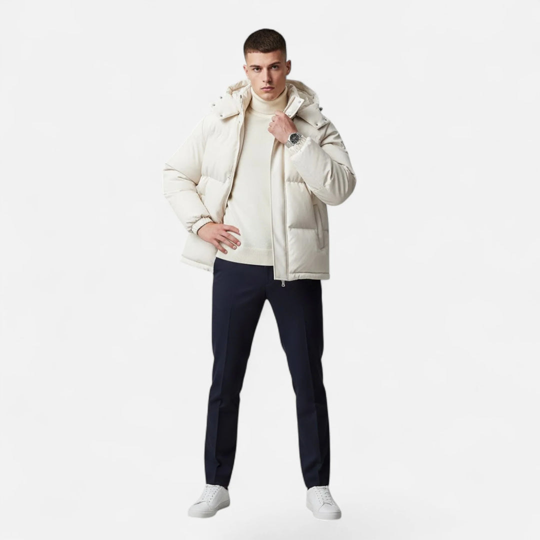 Men's Hooded Puffer Jacket Zip Front Solid Colour 4