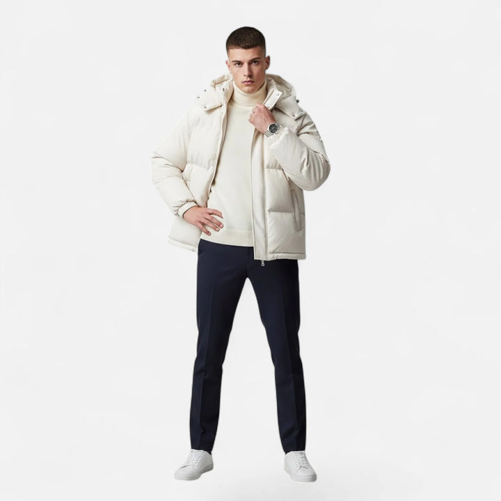 Men's Hooded Puffer Jacket Zip Front Solid Colour 4
