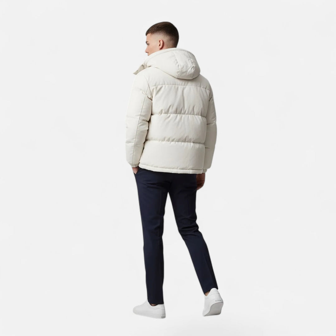 Men's Hooded Puffer Jacket Zip Front Solid Colour 5