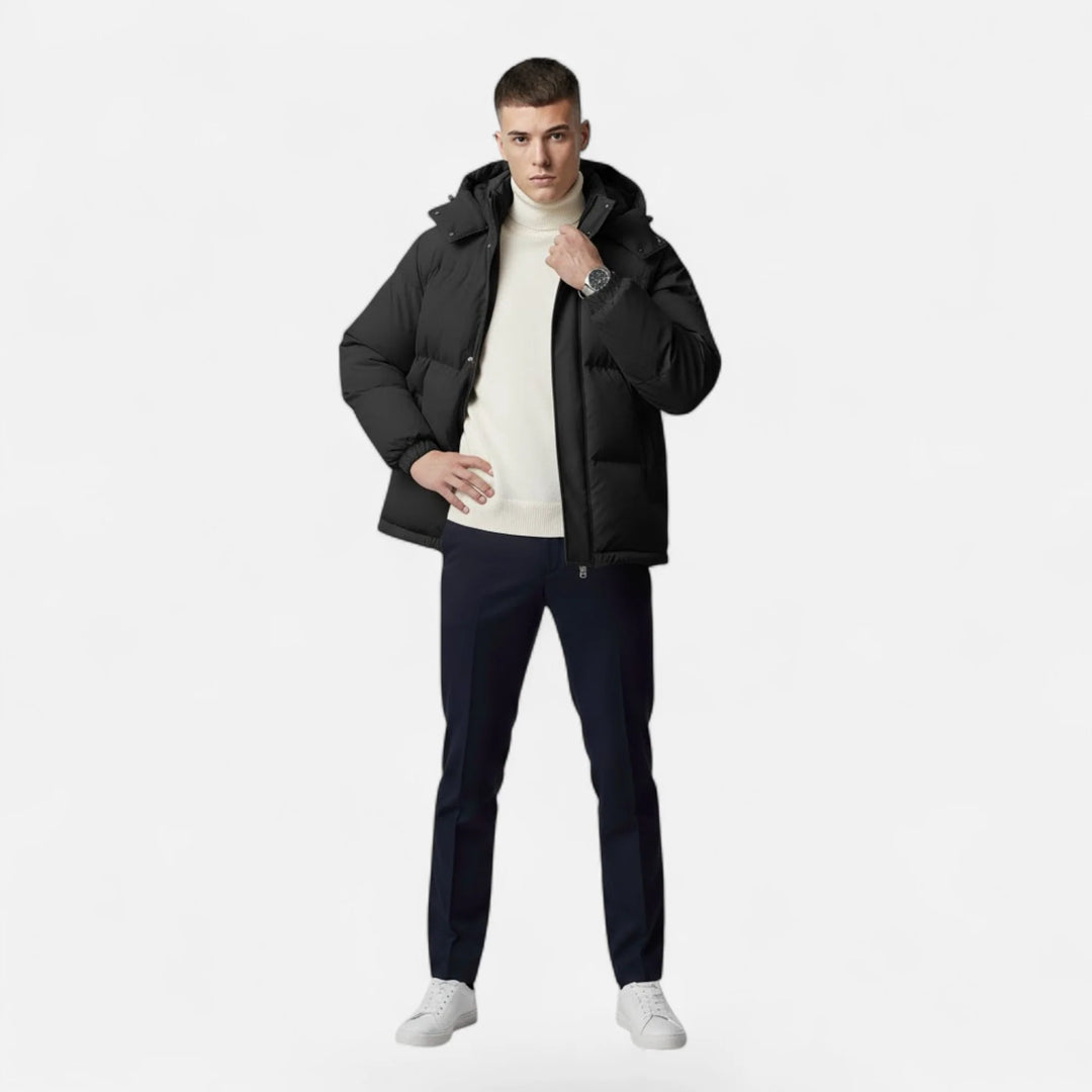 Men's Hooded Puffer Jacket Zip Front Solid Colour 7