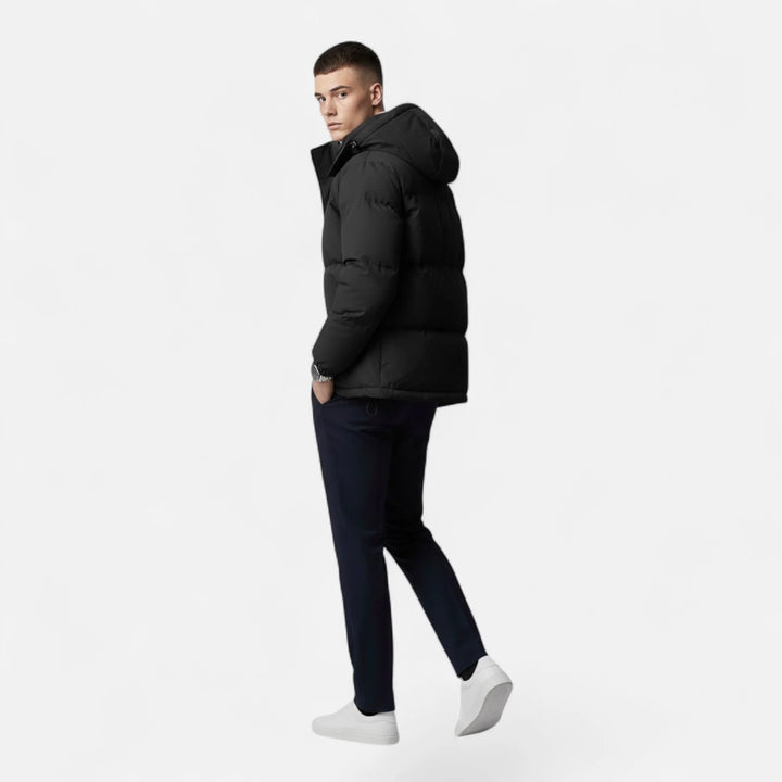 Men's Hooded Puffer Jacket Zip Front Solid Colour 8