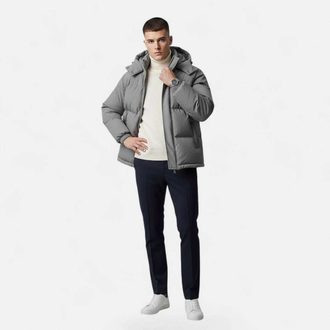 Men's Hooded Puffer Jacket Zip Front Solid Colour 10
