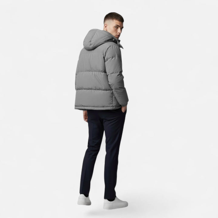 Men's Hooded Puffer Jacket Zip Front Solid Colour 11